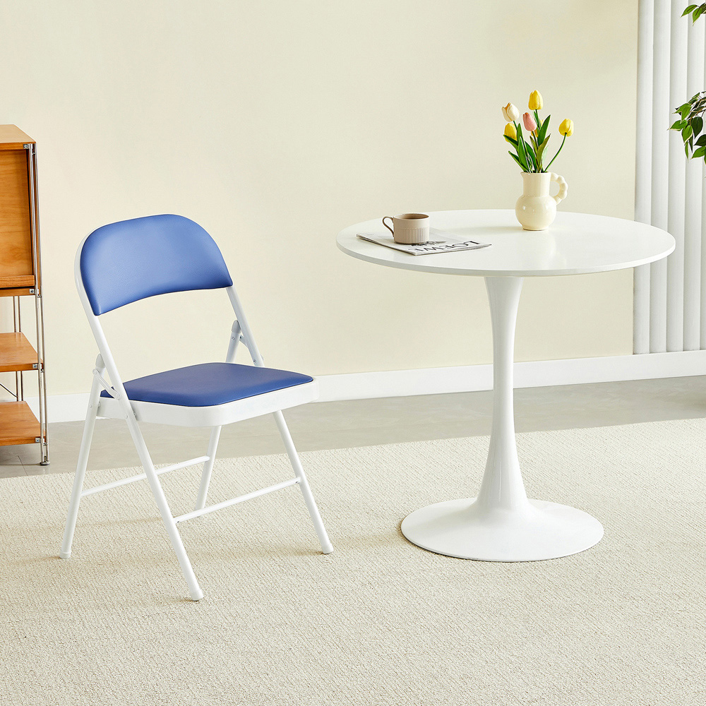 Blue Padded Folding Metal Dining Chairs Image 5