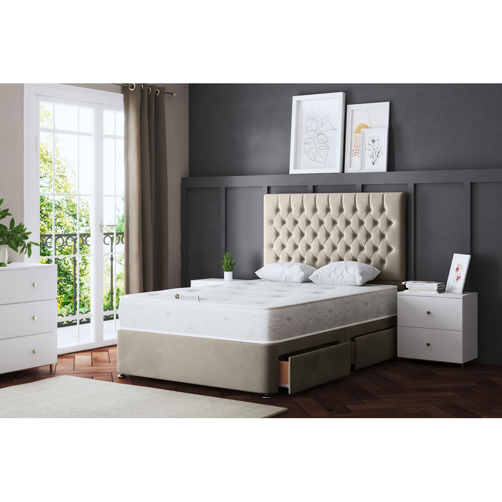 DS Living Seraphine Single Beige Upholstered Panel Divan Bed with 2 Drawer Image 5