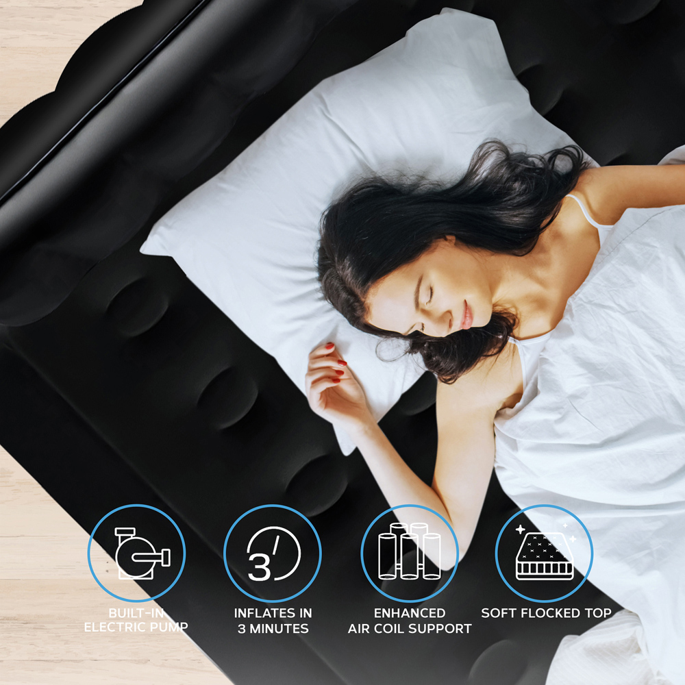 Get Fit Black Mono Double Inflatable Air Bed with Built-in Electric Pump and Headboard Image 4