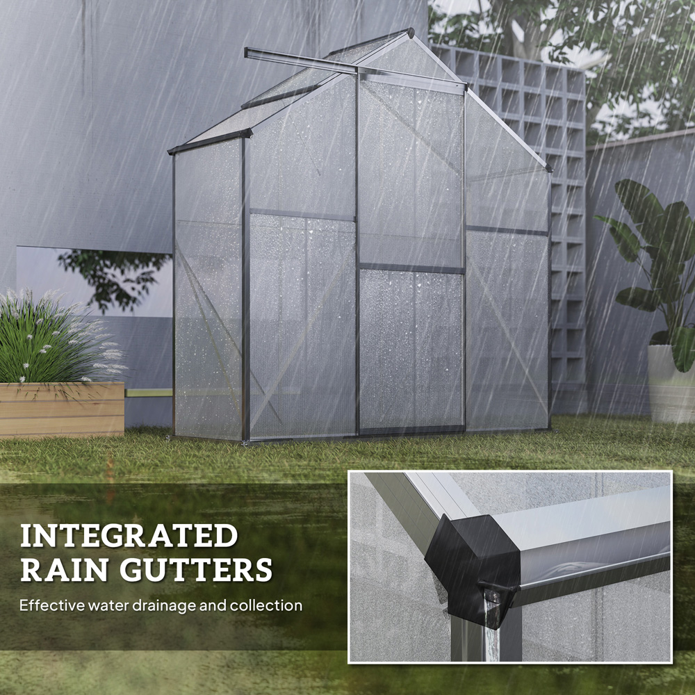 Outsunny 6 x 2.5ft Dark Grey Aluminium Polycarbonate Greenhouse Image 7