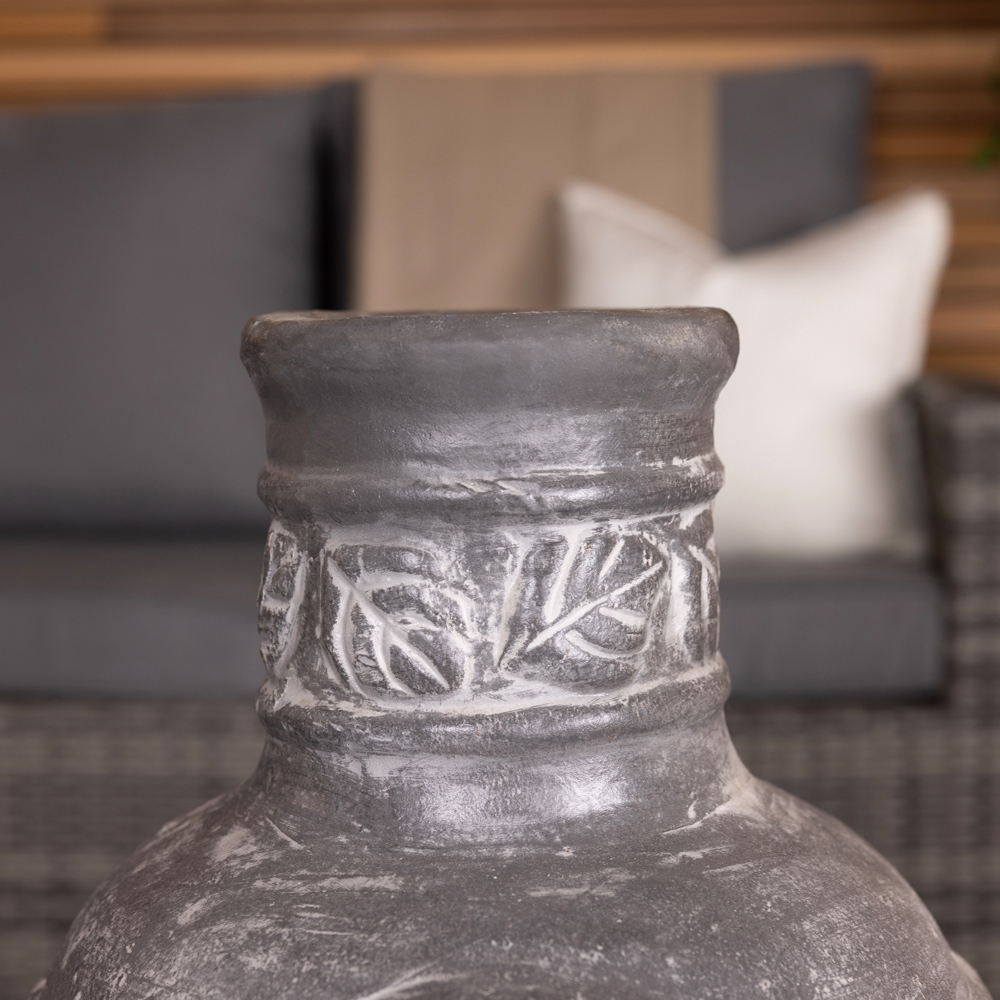 Charles Bentley Snug Granada Leaf Motif Clay Chiminea with BBQ Grill Lid and Stand Image 5