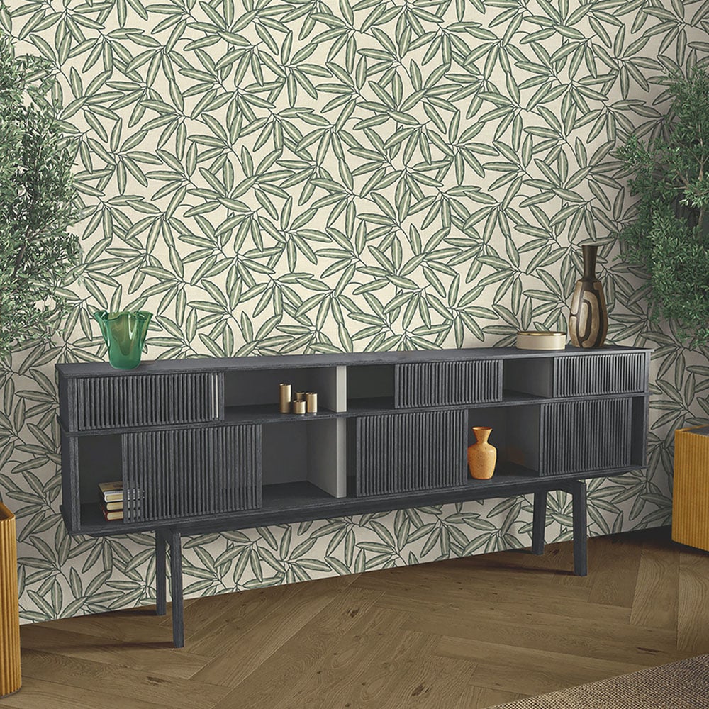 Belgravia Decor Grasscloth Leaf Sage Vinyl Wallpaper Image 3