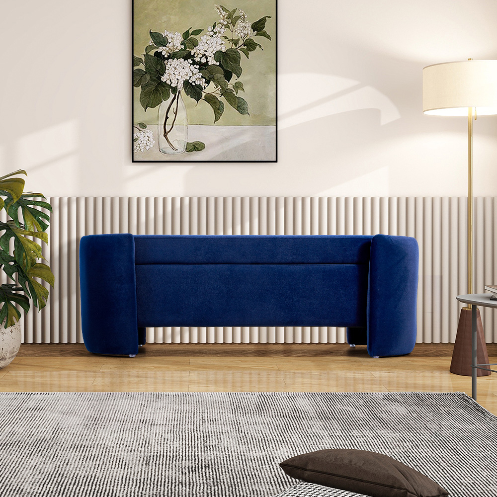 Living and Home 2 Seater Blue Velvet Ottoman Bench Image 7