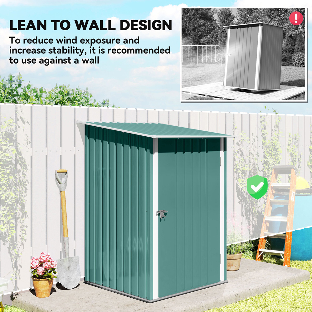 Outsunny 3.3 x 3.4ft Green Steel Garden Storage Shed with Lockable Door Image 8