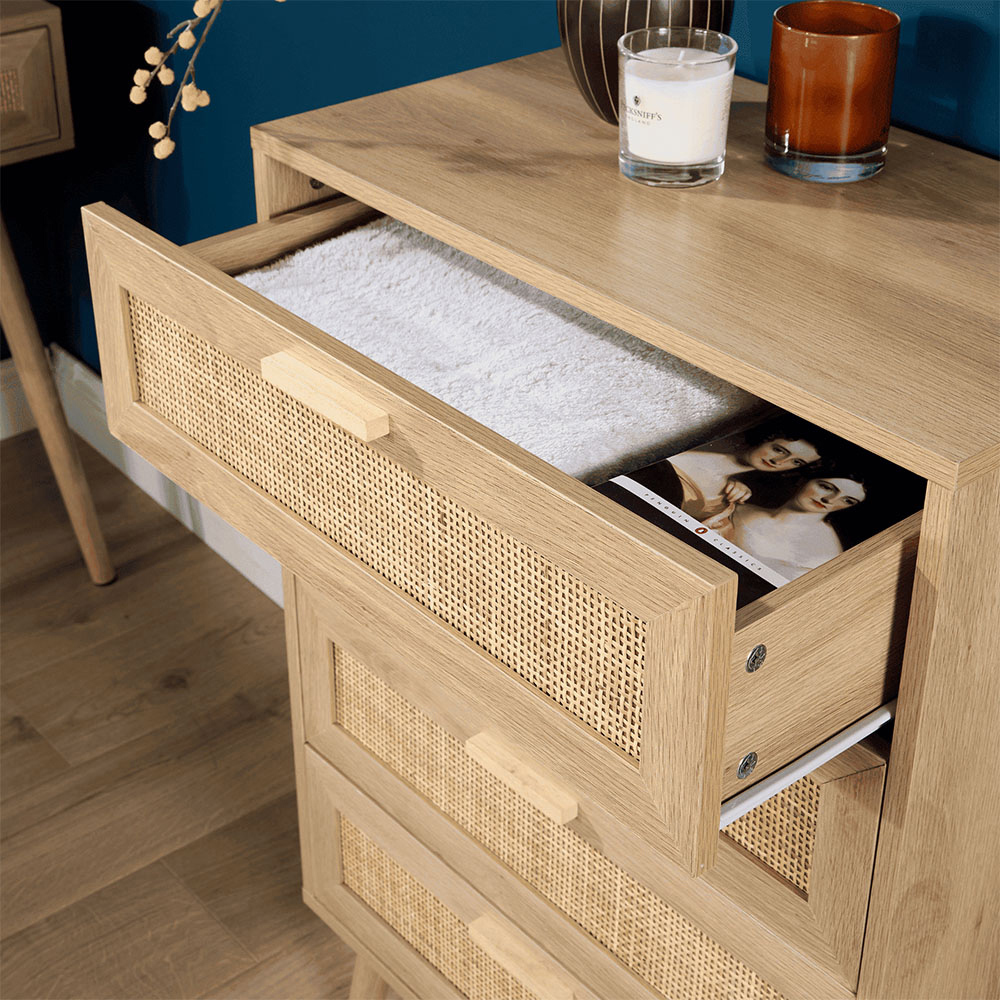 Home Source Astbury 4 Drawer Rattan Front Solid Wood Chest of Drawers Image 3