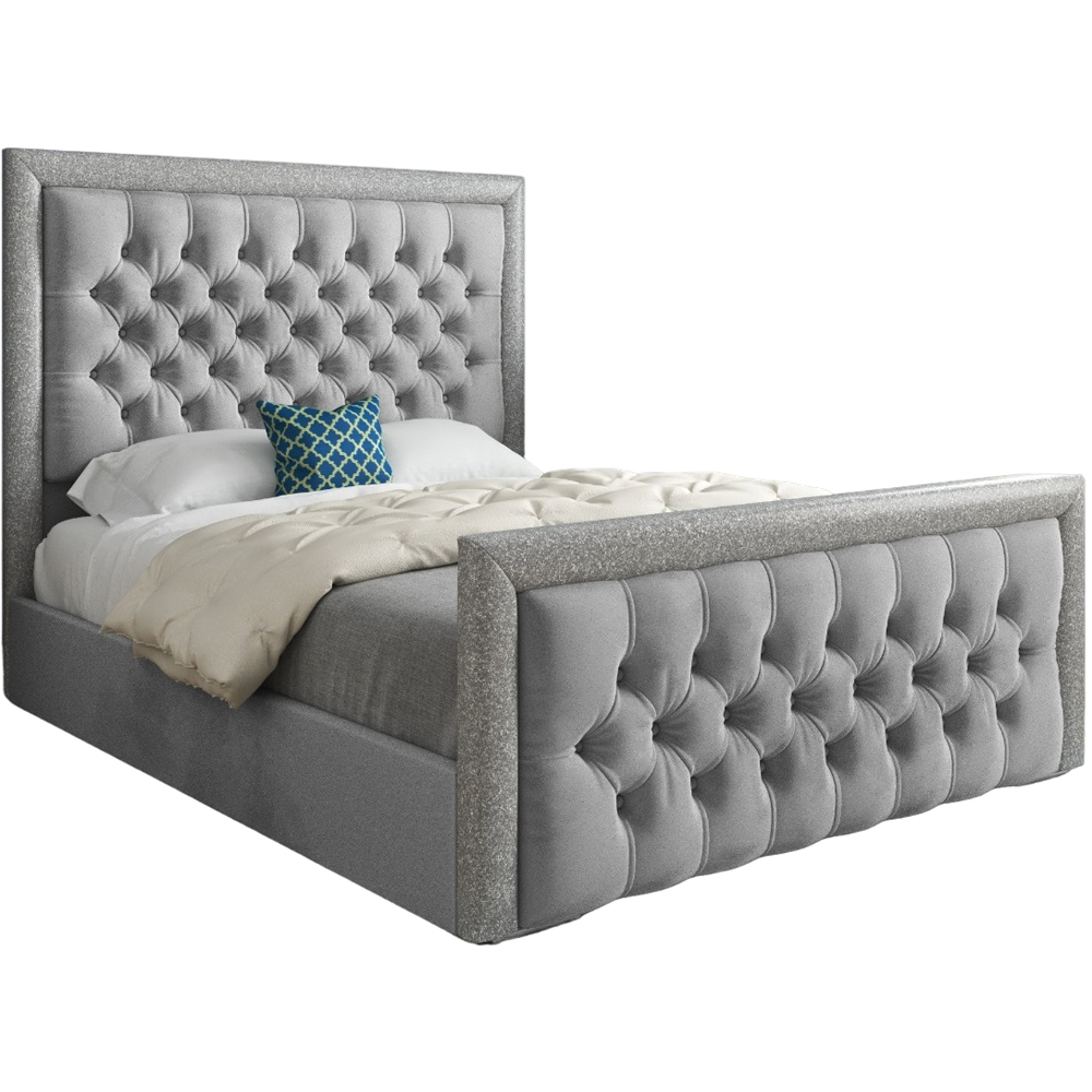 Venice Single Grey Soft Velvet Upholstered Bed Frame with Glitter Border Headboard Image 2