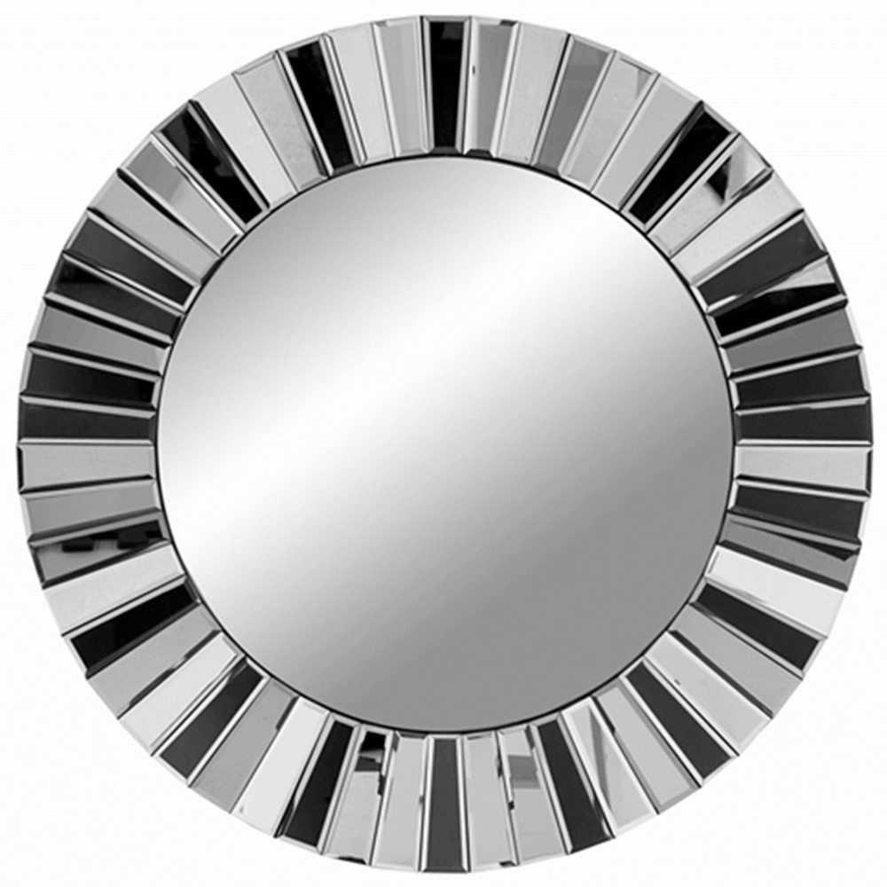 CARME Home Knightsbridge Grey and Silver 3D Round Wall Mirror Image 1
