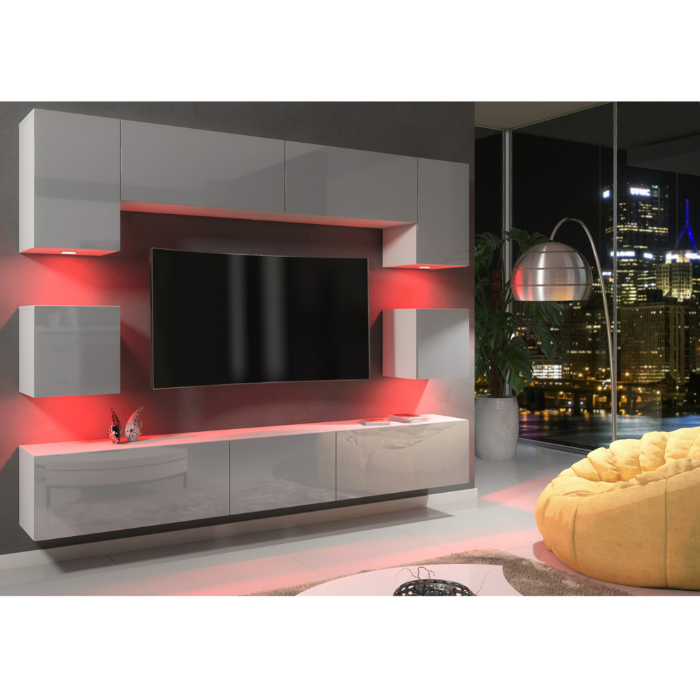 Creative Furniture Panorama White and Grey Gloss 9 Door Wall-Mounted TV Unit with LED Image 6