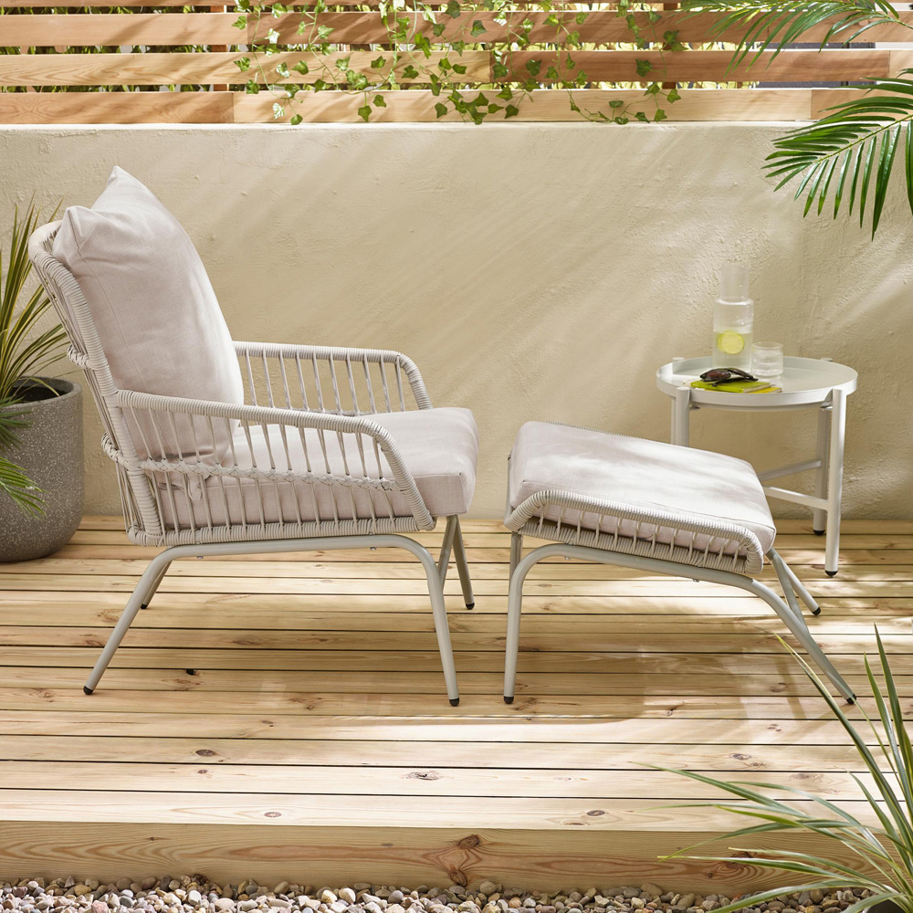 Furniturebox Agen Cream Metal Outdoor Chair with Footstool and Table Image 6