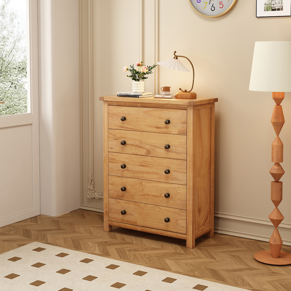 Cabinet Bits Lugo 5 Drawer Brown Brass Knob Chest of Drawers Image 8