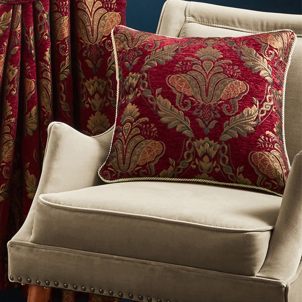 Paoletti Shiraz Burgundy Floral Jacquard Cushion Image 2