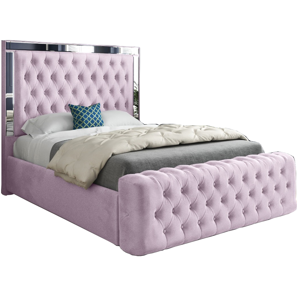 Marino Pink Single Velvet Upholstered Bed Frame with Mirrored Headboard Image 2