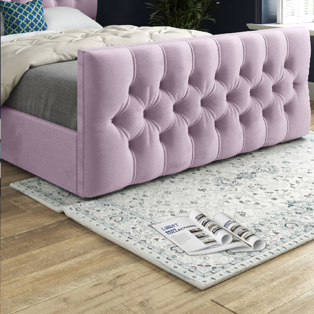 Novara Pink Small Double Velvet Upholstered Bed Frame with Pleated Chesterfield Headboard Image 4