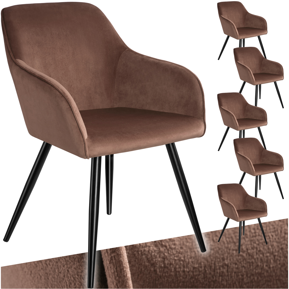 tectake Marilyn Set of 6 Brown and Black Velvet Look Padded Dining Chairs Image 2