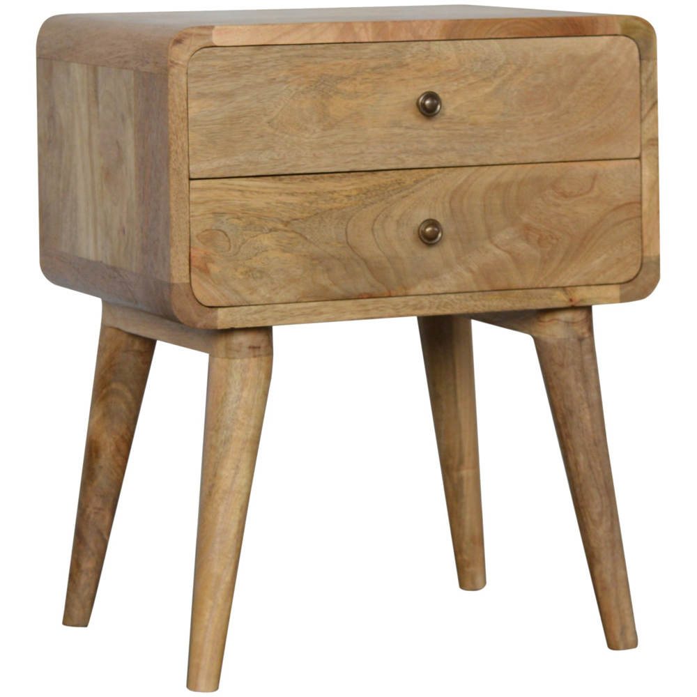 Artisan Furniture Brown 2 Drawer Solid Wood Curved Oak-ish Bedside Table Image 3