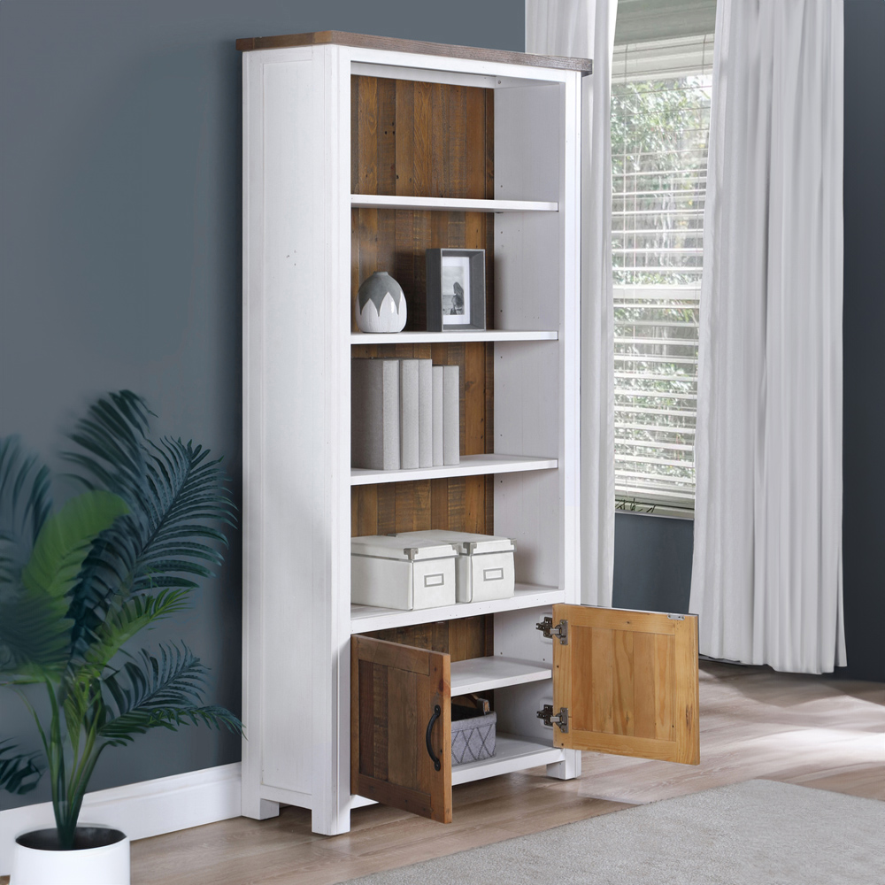 Baumhaus Splash of White 2 Door 4 Shelf White Large Open Bookcase Image 3