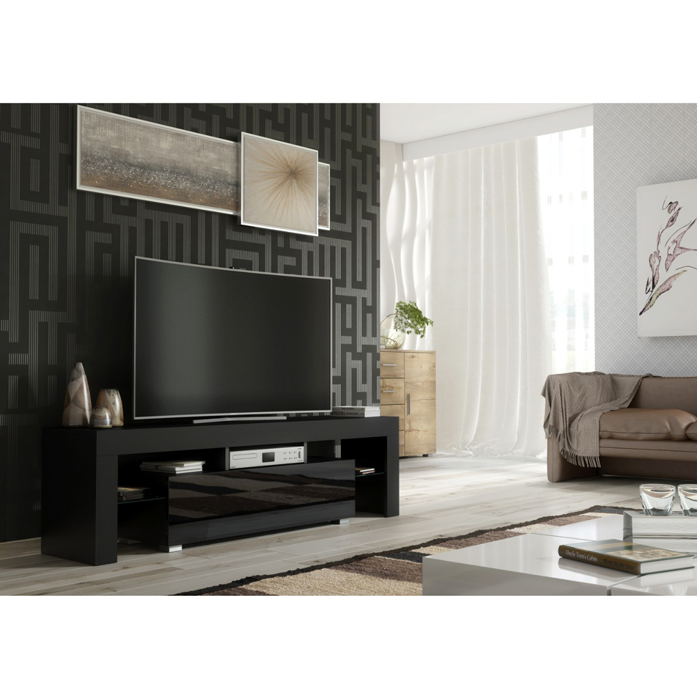 Creative Furniture Aria Black and Black Gloss Single Door 3 Shelf TV Unit Image 4