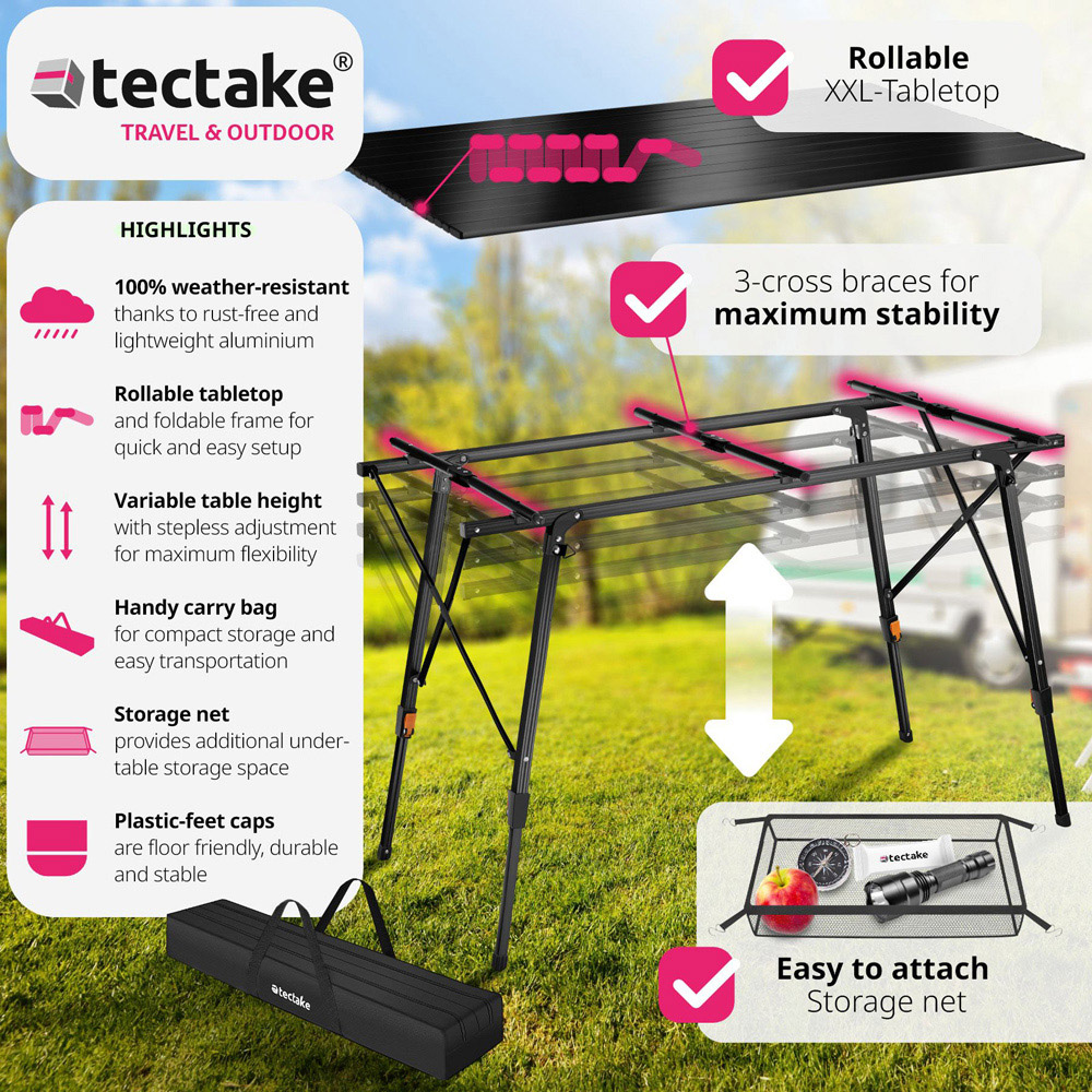 tectake Black Adjustable and Foldable Camping Table Bastian Image 6