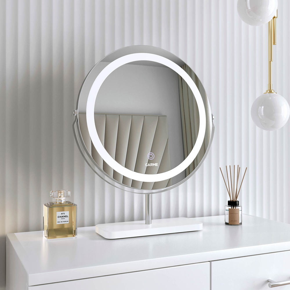 CARME Home Ava LED Marble Silver Touch Sensor Light Mirror Image 2