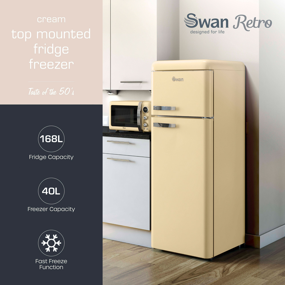 Swan Retro SR11010CNE Cream 70/30 Compact 208L Top Mounted Fridge Freezer Image 2