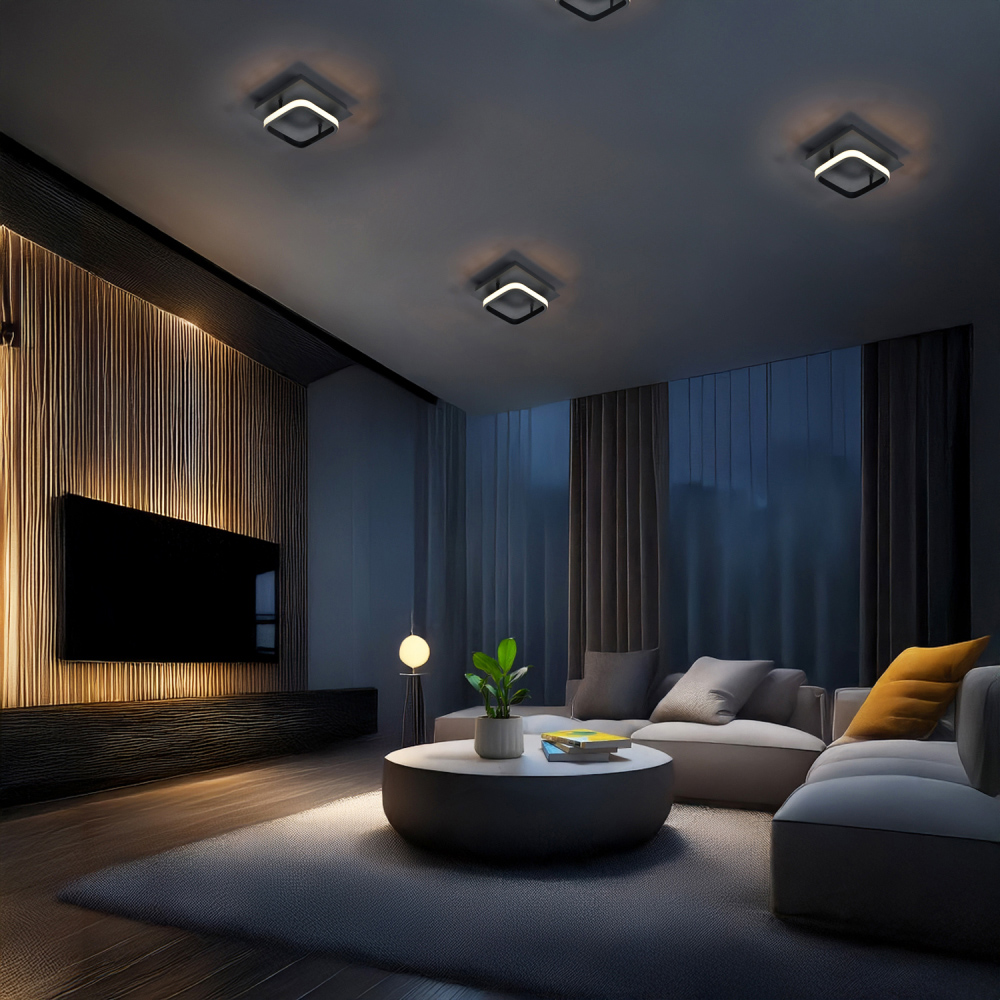 Happy Homewares Matte Black Square Strip LED Ceiling Lighting Fitting Image 2