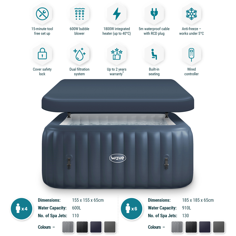 Wave Pacific 4 Person Navy Inflatable Hot Tub with Integrated Heater Image 5