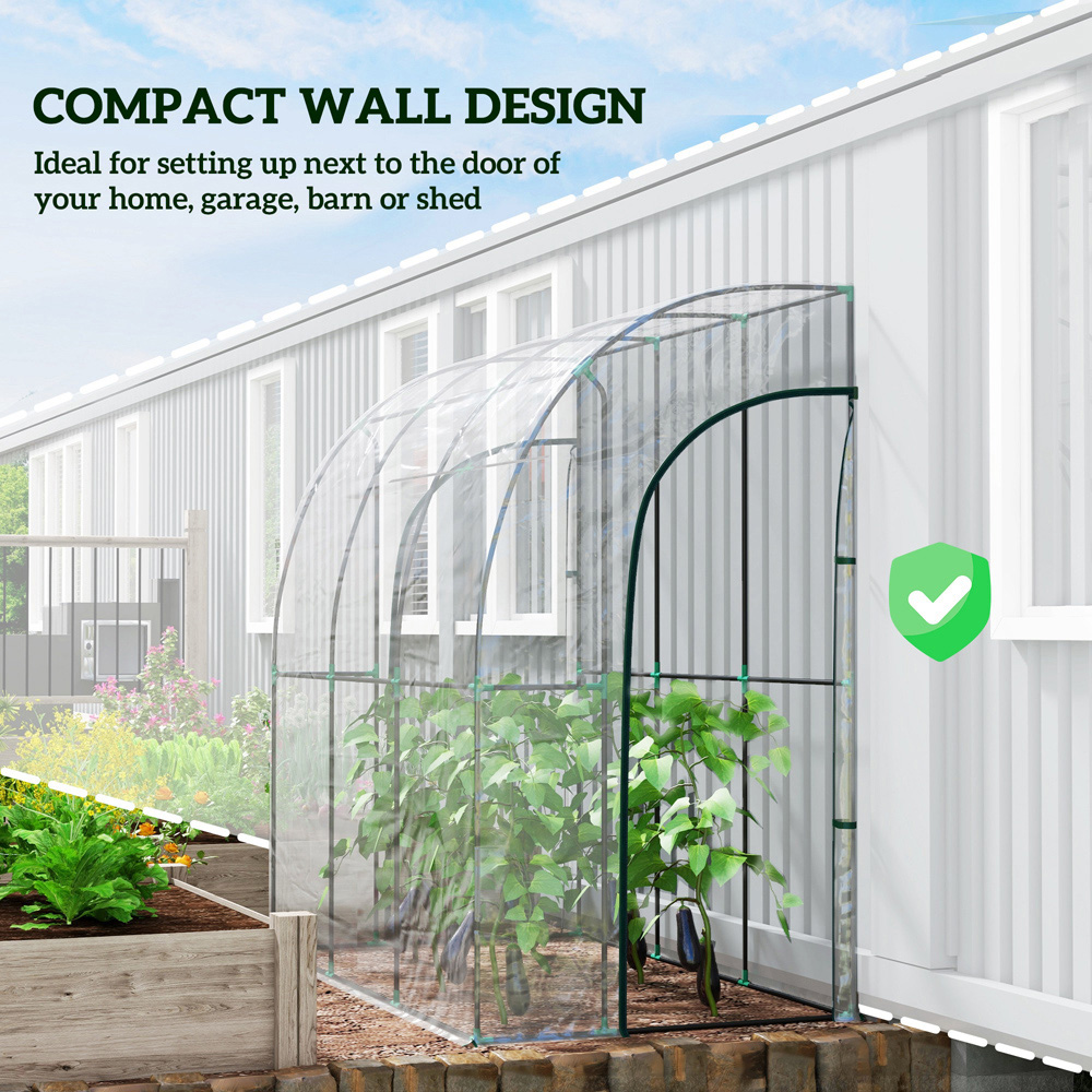Outsunny Clear PVC Cover 3.8 x 7ft Lean to Wall Greenhouse with Doors Image 5