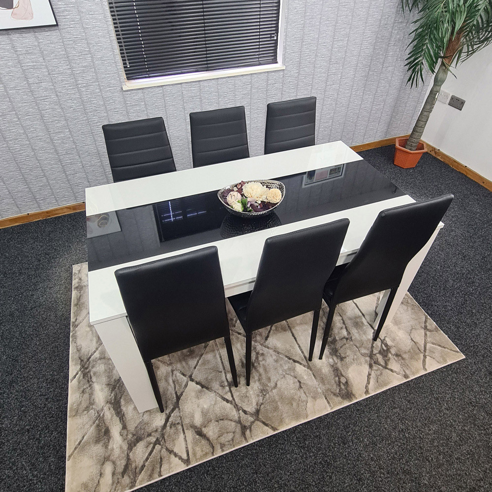 Portland Leather and Wood 6 Seater Dining Set White and Black Image 5