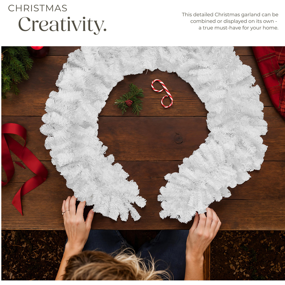 tectake White Lifelike Artificial Christmas Garland 2.7m Image 7