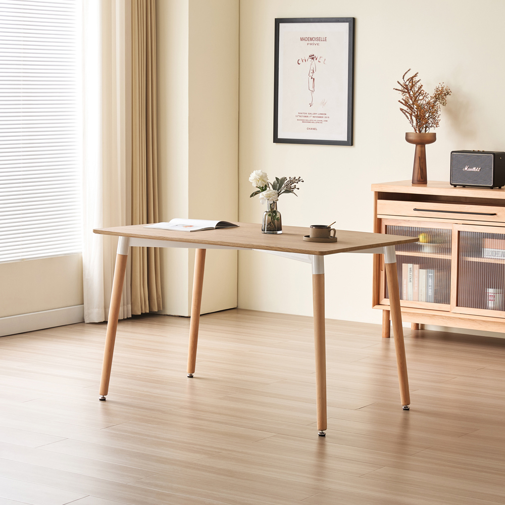 Comfy Living 4 Seater Metal Detailing Dining Set Oak and White Image 7