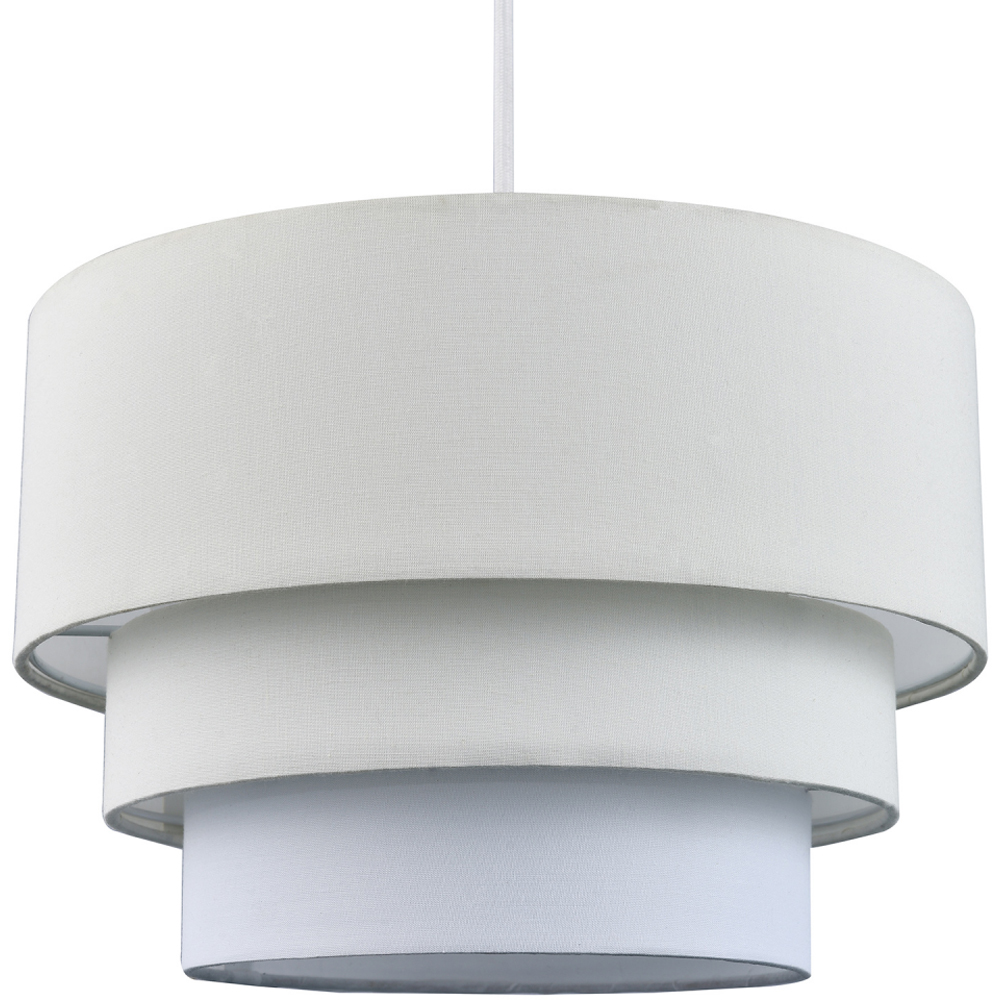 Happy Homewares 3 Tier Round Cream and White Cotton Fabric Pendant Shade Image 1