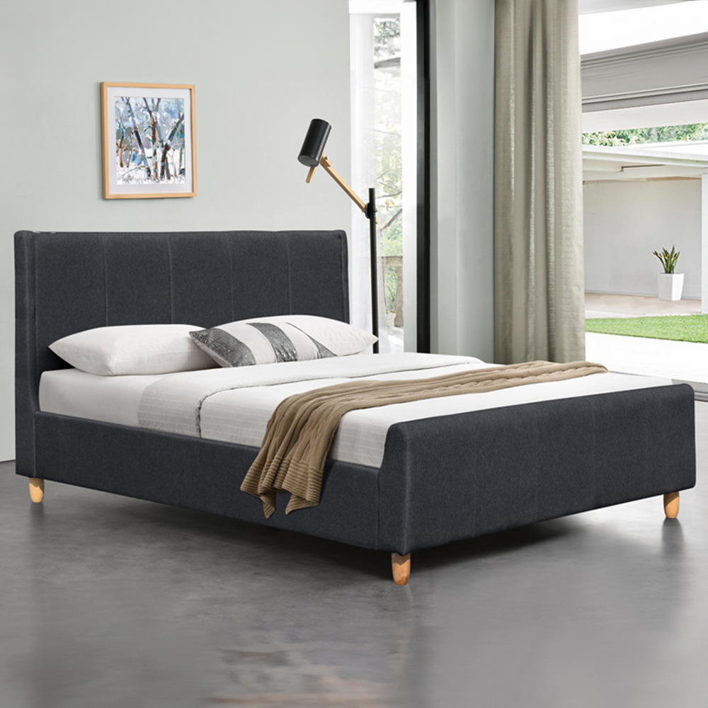 Brooklyn King Size Grey Linen Fabric Bed Frame with Blanket Box Image 4