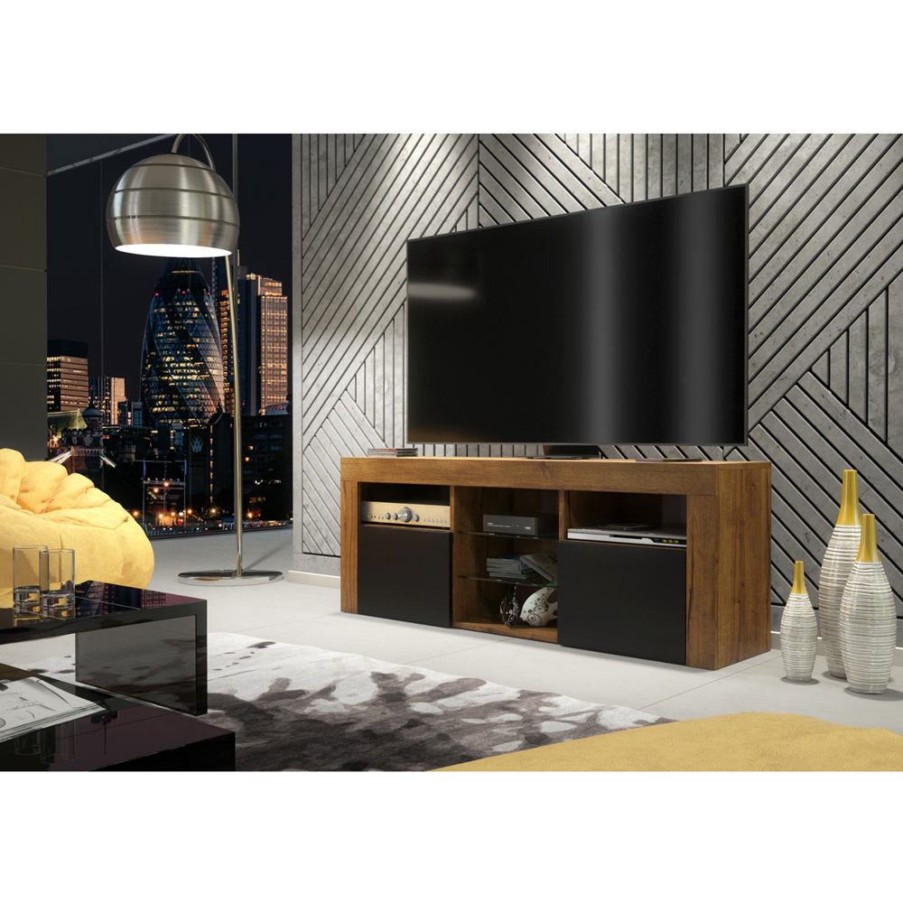 Creative Furniture Pulse Dark Oak and Black Matt 2 Door 5 Shelf TV Unit Image 8