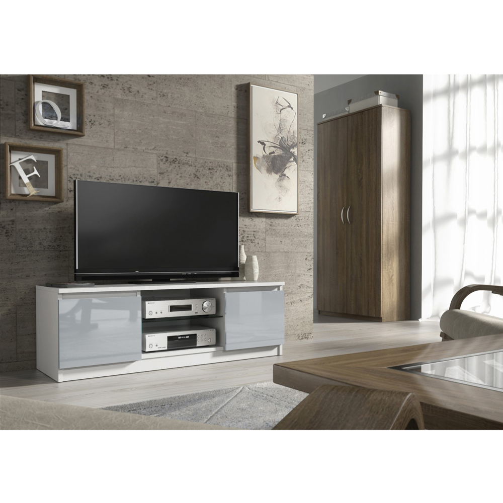 Creative Furniture Aura White and Grey Gloss 2 Door 2 Shelf TV Unit Image 3