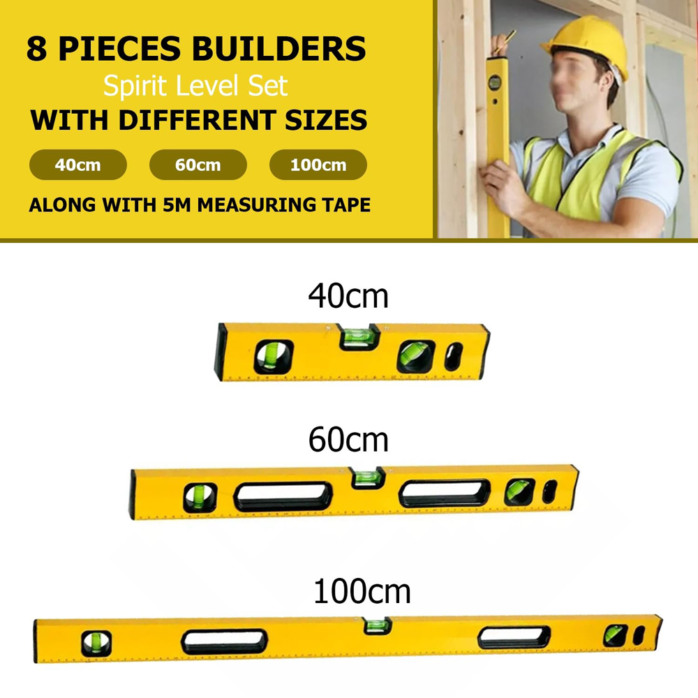 ATEK Professional 4-Piece Magnetic Spirit Level Set with 5m Measuring Tape Image 9