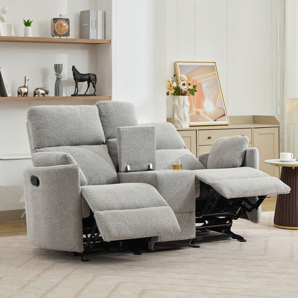 Artemis Home Powell 2 Seater Light Grey Boucle Rocker Manual Recliner Sofa with Centre Console Image 6