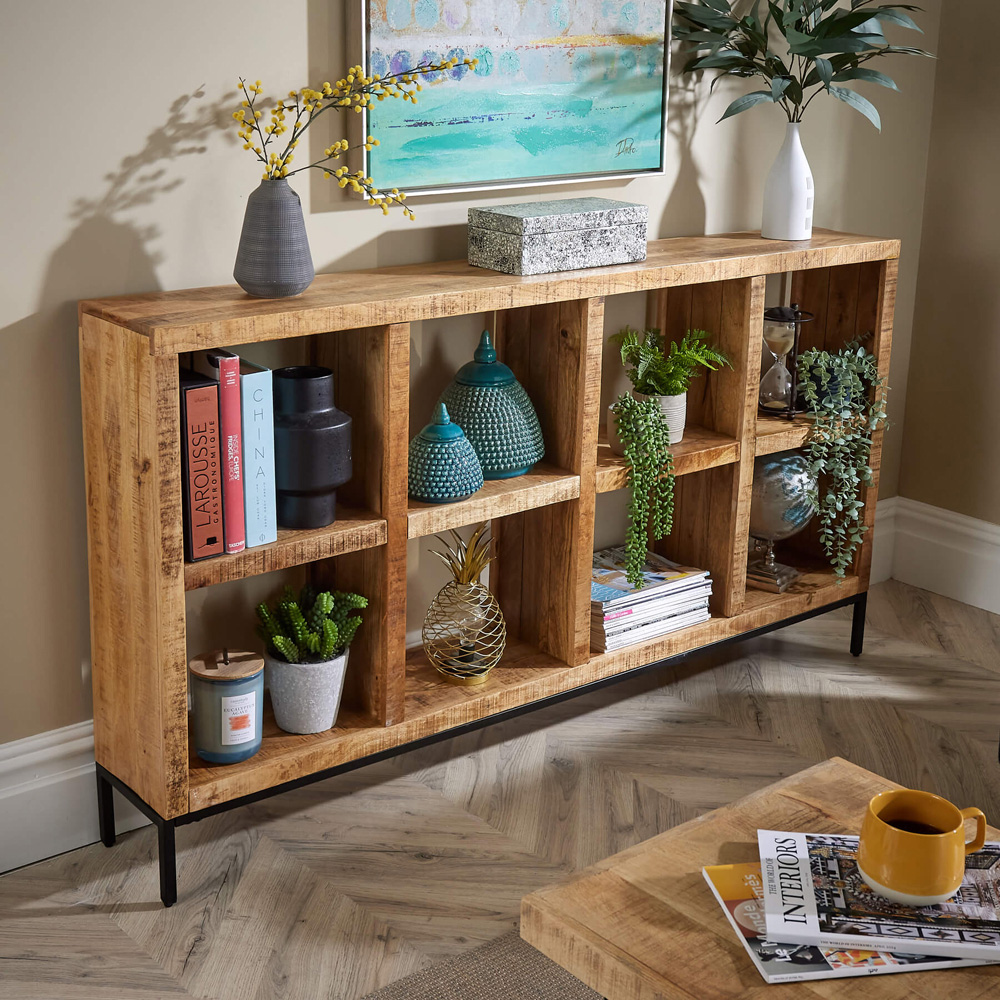 Home Source Stockton 8 Shelf Wide Mango Wood Bookcase Image 7