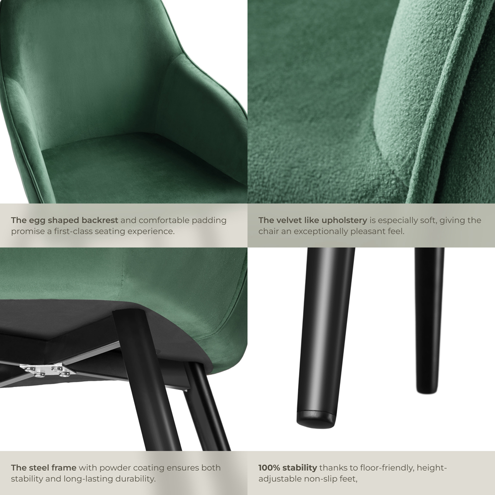 tectake Marilyn Dark Green and Black Velvet Look Padded Dining Chair Image 5
