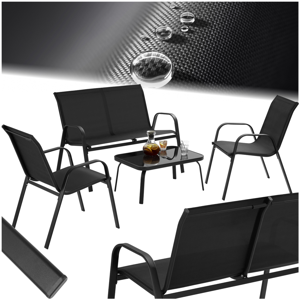 tectake Nora 4 Seater Black Textilene Fabric Outdoor Seating Table Set Image 2