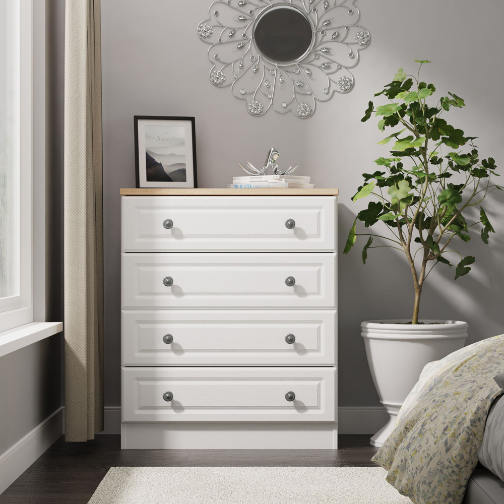 Crowndale Norfolk 4 Drawer White Ash and Bardolino Oak Chest of Drawers Ready Assembled Image 7