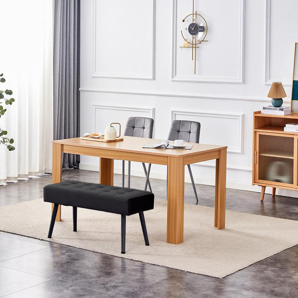 Portland 3 Seater Velvet Wooden Dining Set with Bench Oak Effect Grey and Black Image 6