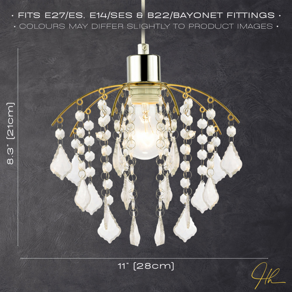 Happy Homewares Gold Frame Waterfall Pendant Shade with Acrylic Droplet Image 7