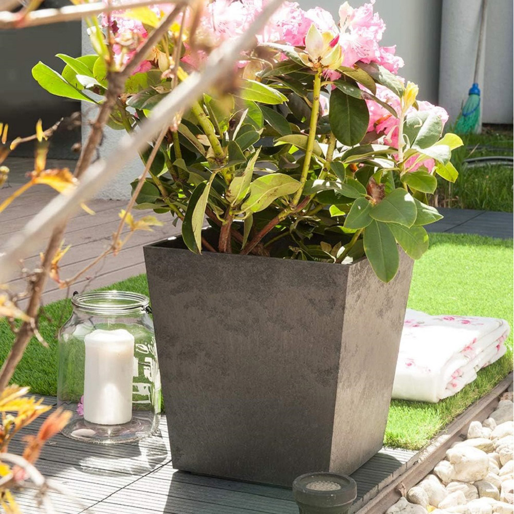Primeur Sonata Steel Outdoor Grey Garden Planter 33cm 2 Pack Image 2