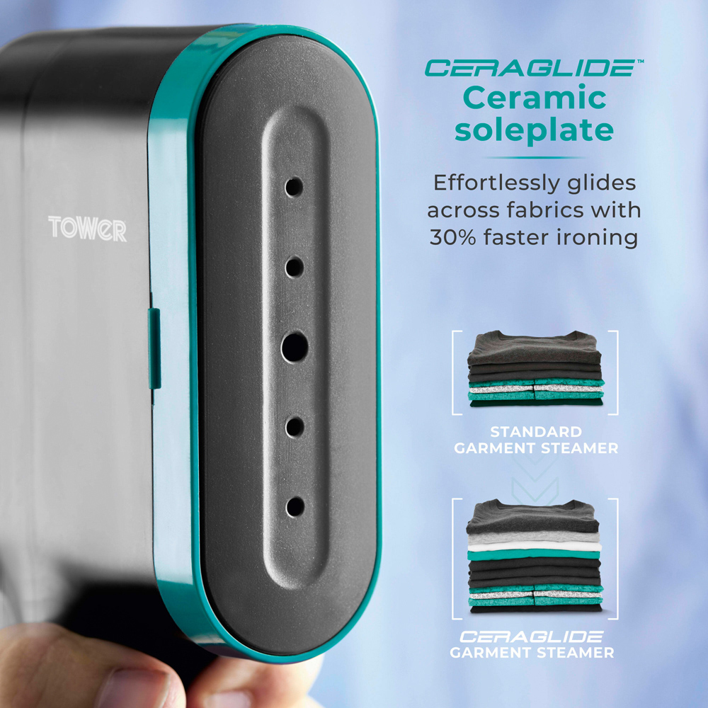 Tower Teal and Black Digital Handheld Garment Steamer Image 4