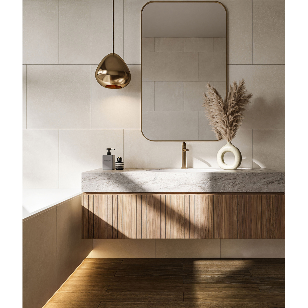 Top Ceramics Matt Beige Stone Effect Porcelain Wall Tile 600 x 600mm Image 3