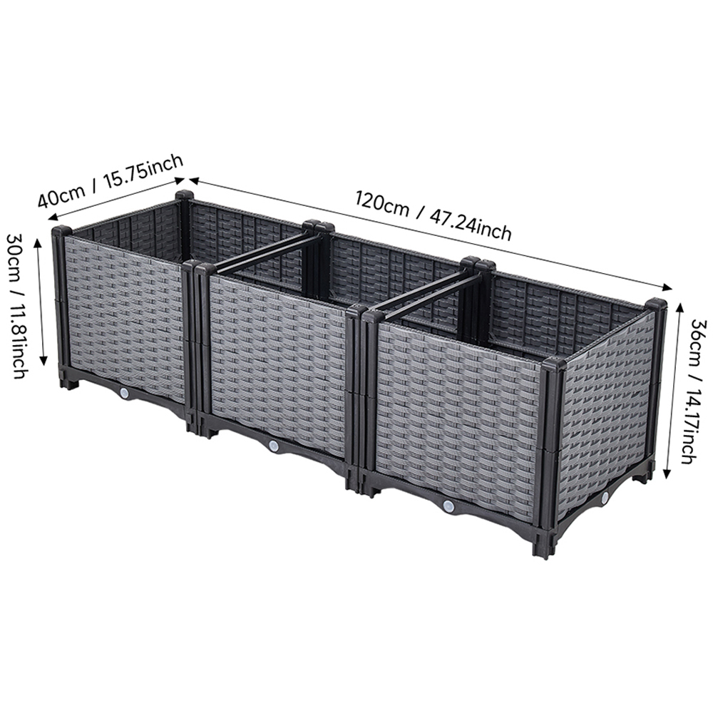Living and Home Grey and Black Plastic Rattan Look Deep Raised Garden Bed 36 x 120 x 40cm Image 6