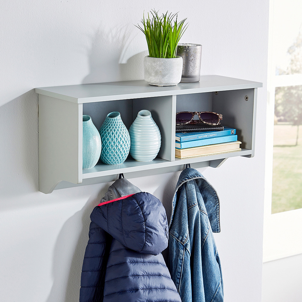 Home Source Polar 2 Shelf 4 Hook Grey Wall Mounted Display Unit Image 4
