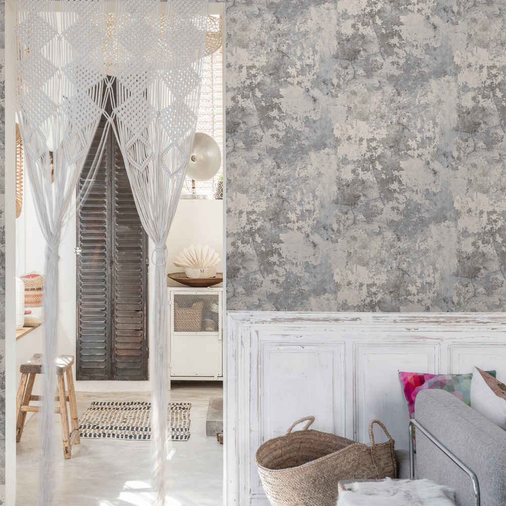 Grandeco Tempera Plaster Effect Textured Grey Wallpaper Image 2
