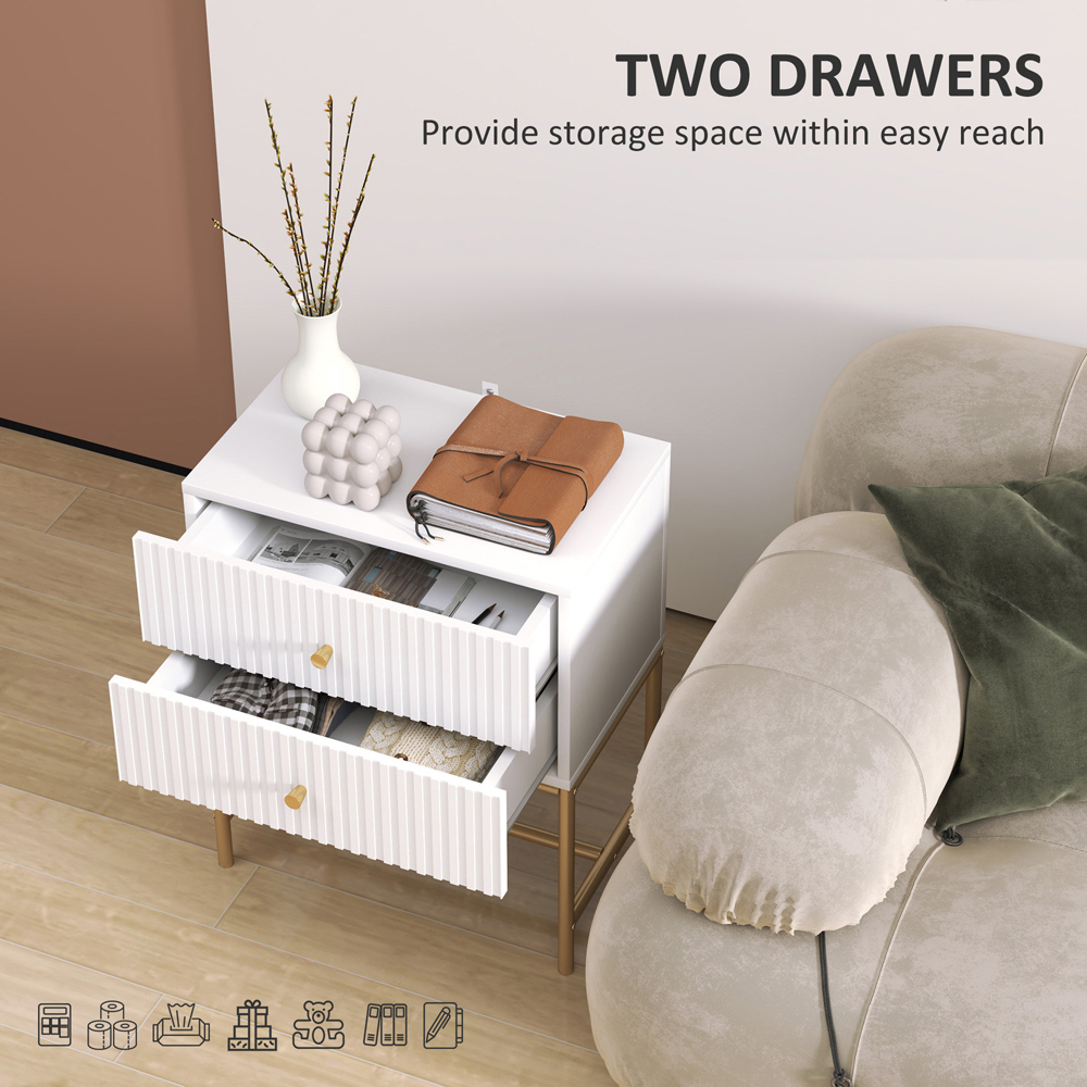 Portland 2 Drawer White Modern Bedside Table Image 5