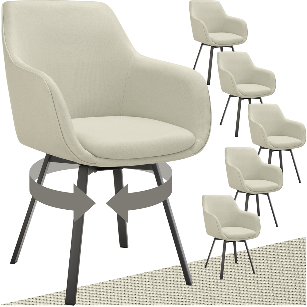 tectake Alicon Set of 6 Greige Woven Fabric Swivel Dining Chair Image 2